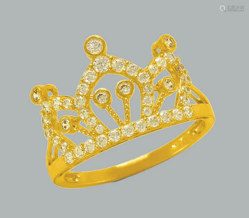 NEW 14K YELLOW GOLD LADIES FANCY CZ RING TIARA CRO…