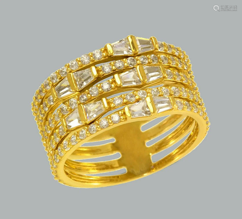 NEW 14K YELLOW GOLD LADIES FANCY CZ RING BAND 5 ROW