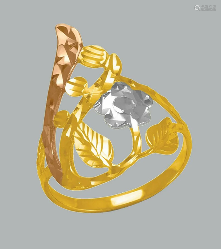 NEW 14K TRI COLOR GOLD LADIES FANCY RING COCKTAIL