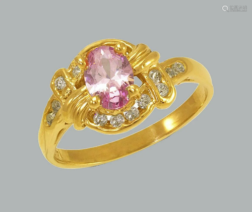 NEW 14K YELLOW GOLD LADIES FANCY CZ RING PINK OVAL