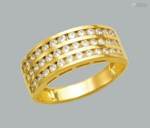 14K YELLOW GOLD LADIES CZ RING BAND CHANNEL SET 3 ROW