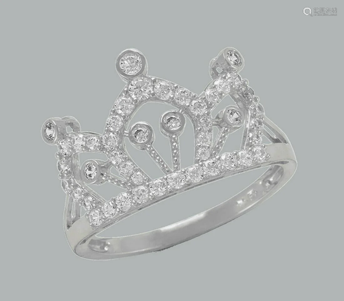 NEW 14K WHITE GOLD LADIES FANCY CZ RING TIARA CRO…