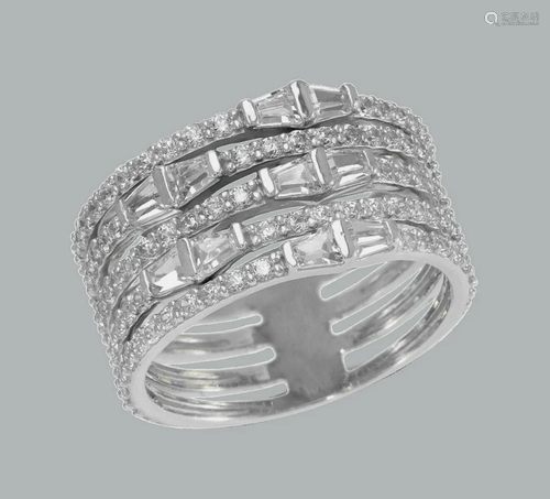 NEW 14K WHITE GOLD LADIES FANCY CZ RING BAND 5 ROW