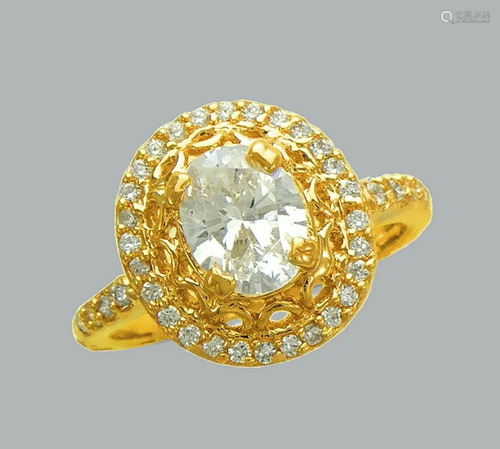 NEW 14K YELLOW GOLD CZ ENGAGEMENT RING OVAL HALO