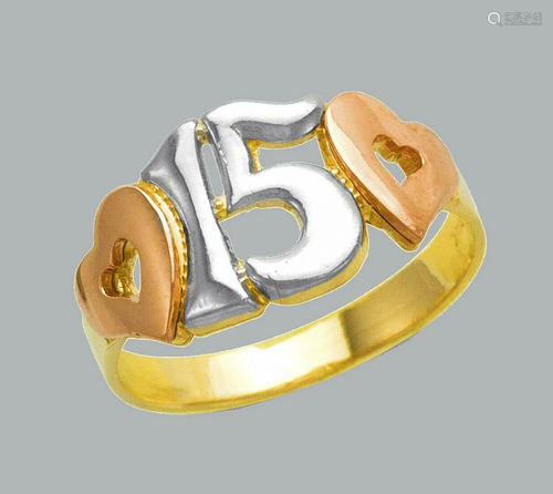 NEW 14K TRI COLOR GOLD LADIES FANCY RING 15 ANOS