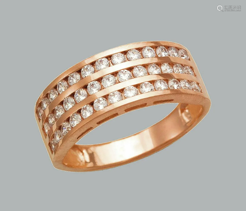 14K ROSE GOLD LADIES CZ RING BAND CHANNEL SET 3 ROW