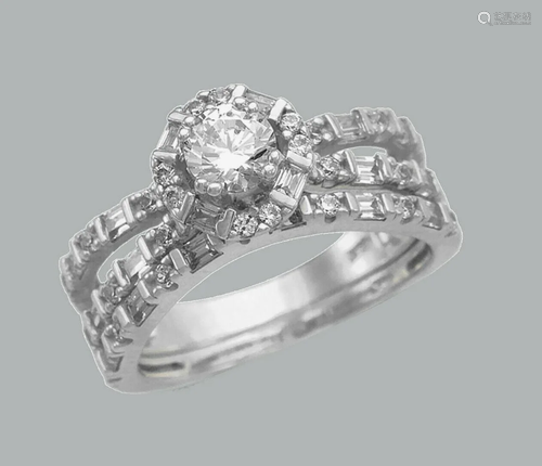 NEW 14K WHITE GOLD CZ ENGAGEMENT RING MATCHING BA…