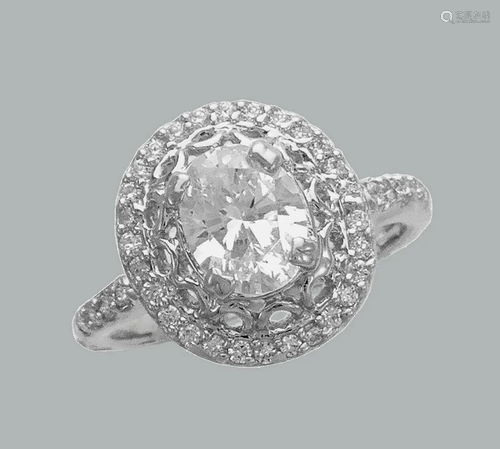 NEW 14K WHITE GOLD CZ ENGAGEMENT RING OVAL HALO