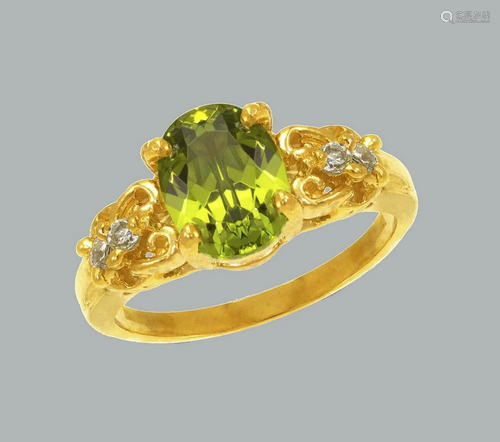 NEW 14K YELLOW GOLD LADIES FANCY CZ RING GREEN OVAL