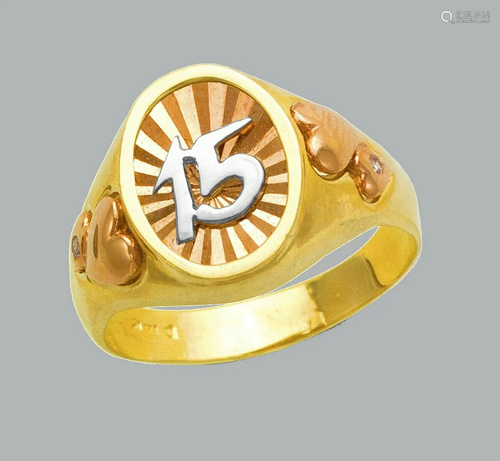 NEW 14K TRI COLOR GOLD LADIES FANCY RING 15 ANOS