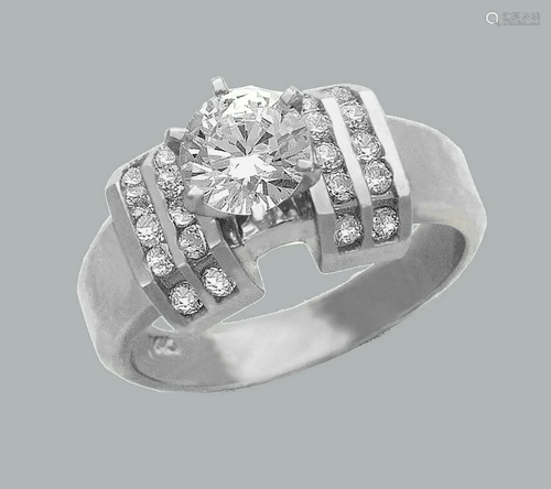 14K WHITE GOLD LADIES FANCY ENGAGEMENT RING ROUND