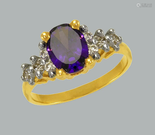 NEW 14K TWO TONE GOLD LADIES FANCY CZ RING