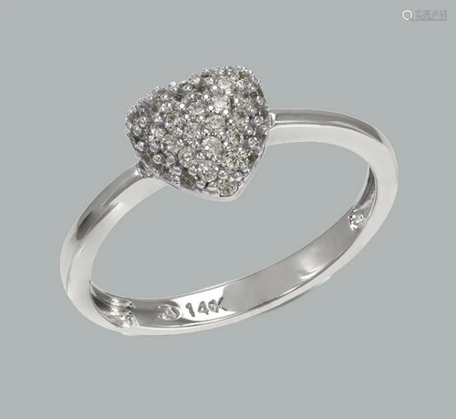 14K WHITE GOLD LADIES FANCY CZ RING PUFFED PAVE HEART