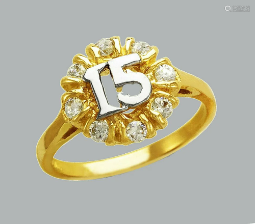 NEW 14K TWO TONE GOLD LADIES FANCY CZ RING 15 ANOS