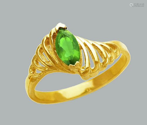 NEW 14K YELLOW GOLD LADIES FANCY CZ RING GREEN MA…