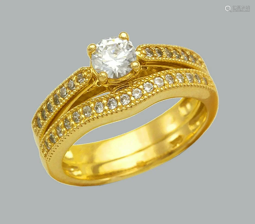 NEW 14K YELLOW GOLD CZ ENGAGEMENT RING MATCHING BA…