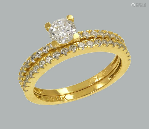 NEW 14K YELLOW GOLD CZ ENGAGEMENT RING MATCHING BA…