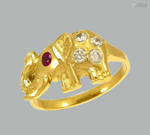 14K YELLOW GOLD LADIES FANCY CZ COCKTAIL RING ELEPHANT