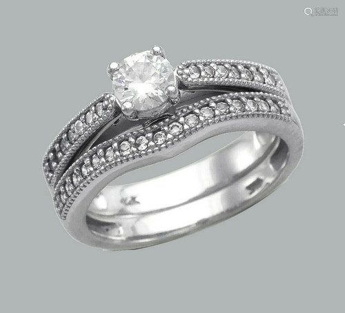 NEW 14K WHITE GOLD CZ ENGAGEMENT RING MATCHING BA…