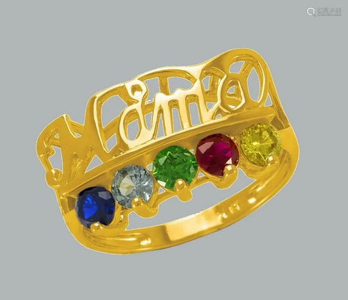 NEW 14K YELLOW GOLD LADIES CZ RING MOM MAMA