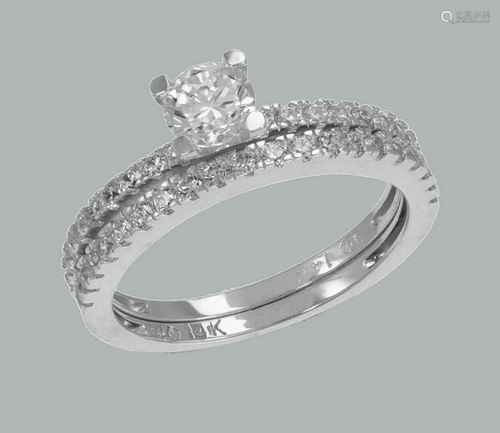 NEW 14K WHITE GOLD CZ ENGAGEMENT RING MATCHING BA…