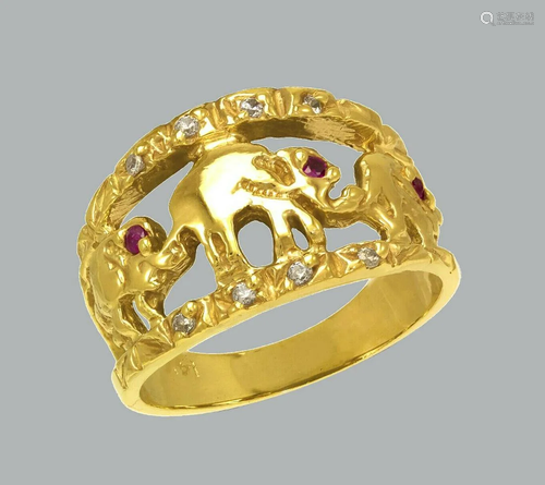 14K YELLOW GOLD LADIES FANCY CZ COCKTAIL RING ELEPHA…