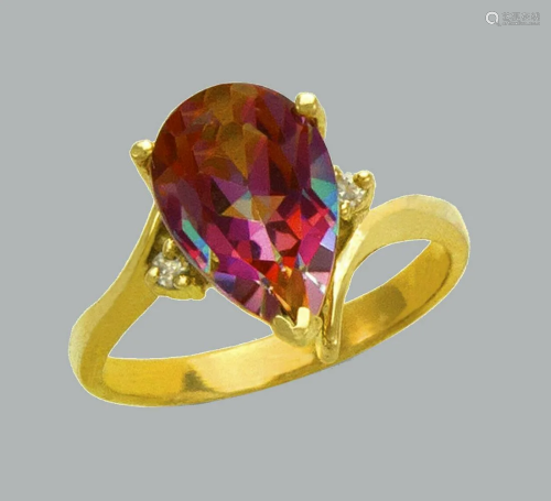 14K YELLOW GOLD LADIES CZ COCKTAIL RING PEAR SHAPE