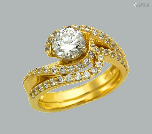 NEW 14K YELLOW GOLD CZ ENGAGEMENT RING MATCHING BA…