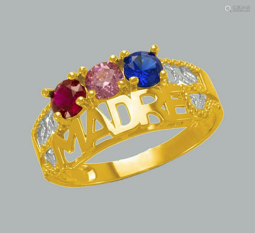 NEW 14K TWO TONE GOLD LADIES CZ RING MADRE