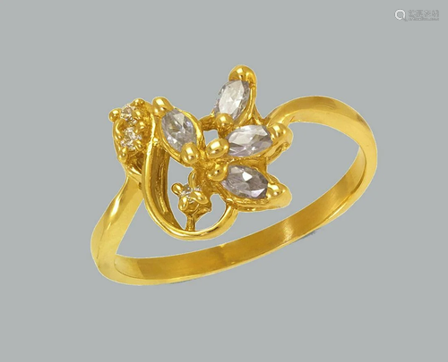 NEW 14K YELLOW GOLD LADIES FANCY CZ RING