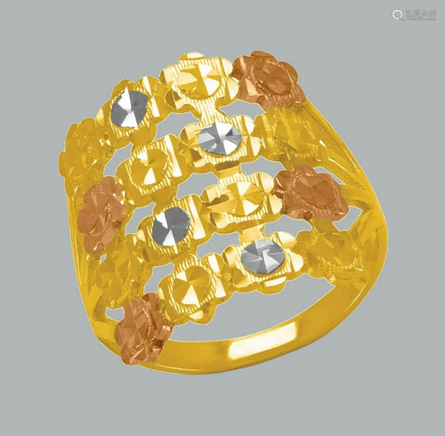 14K TRI COLOR GOLD LADIES FANCY RING COCKTAIL