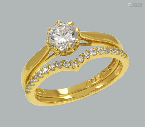 NEW 14K YELLOW GOLD CZ ENGAGEMENT RING MATCHING BA…