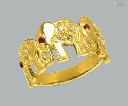 14K YELLOW GOLD LADIES FANCY CZ COCKTAIL RING ELEPHA…