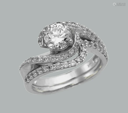 NEW 14K WHITE GOLD CZ ENGAGEMENT RING MATCHING BA…