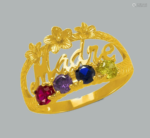 NEW 14K YELLOW GOLD LADIES CZ RING MADRE