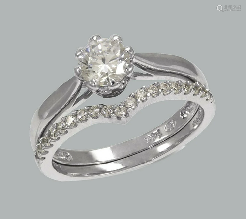 NEW 14K WHITE GOLD CZ ENGAGEMENT RING MATCHING BA…