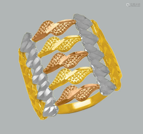 14K TRI COLOR GOLD LADIES FANCY RING COCKTAIL