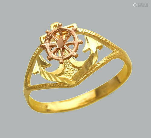 NEW 14K TWO TONE GOLD LADIES FANCY RING ANCHOR