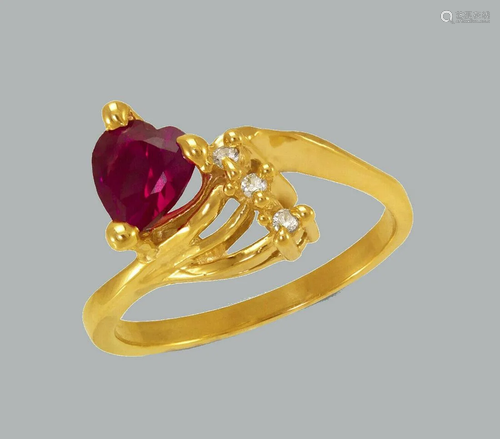 NEW 14K YELLOW GOLD LADIES FANCY CZ RING RED HEART