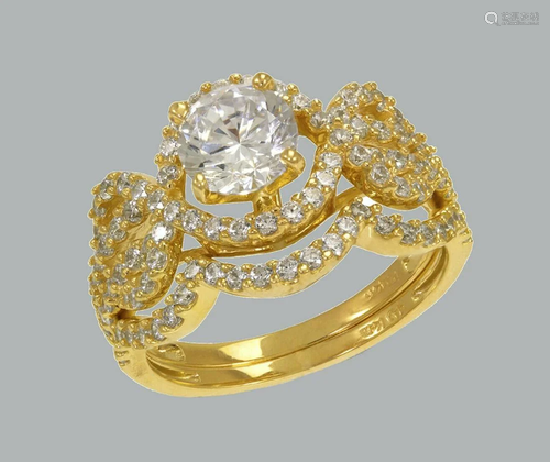 NEW 14K YELLOW GOLD CZ ENGAGEMENT RING MATCHING BA…