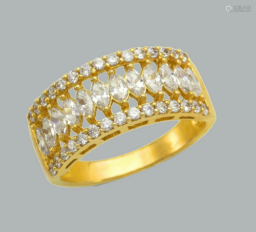 14K YELLOW GOLD LADIES CZ RING BAND ROUND MARQUISE