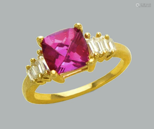 NEW 14K YELLOW GOLD LADIES CZ COCKTAIL RING PINK