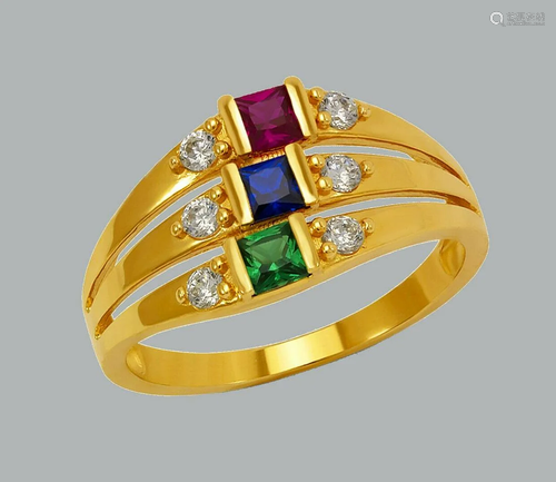 NEW 14K YELLOW GOLD LADIES FANCY COLORED CZ RING