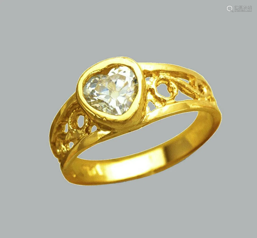 NEW 14K YELLOW GOLD CZ KIDS GIRLS RING SOLITAIRE HEART