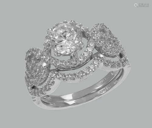 NEW 14K WHITE GOLD CZ ENGAGEMENT RING MATCHING BA…