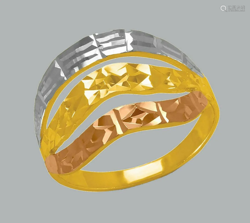 NEW 14K TRI COLOR GOLD LADIES FANCY RING COCKTAIL