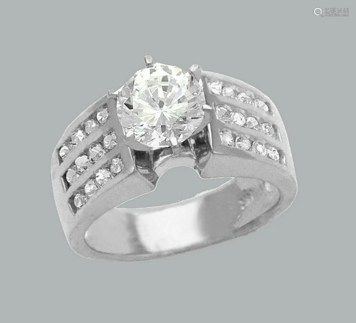 14K WHITE GOLD LADIES FANCY ENGAGEMENT RING ROUND