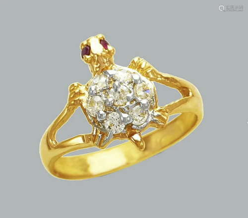 NEW 14K TWO TONE GOLD LADIES FANCY CZ RING TURTLE