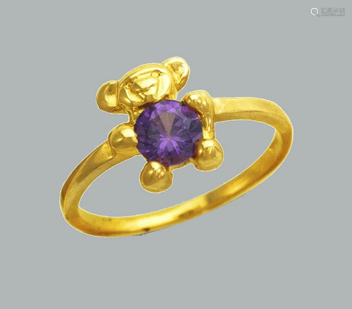 NEW 14K YELLOW GOLD CZ KIDS CHILD RING BEAR