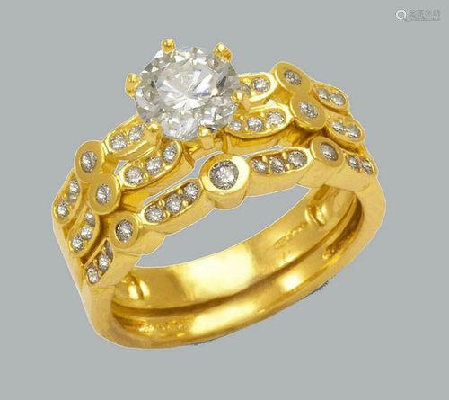 NEW 14K YELLOW GOLD CZ ENGAGEMENT RING MATCHING BA…